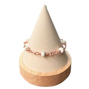 Copper Wire Wrapped Bracelet White Howlite Rondelle Gemstone Beads 8.25” Size 7